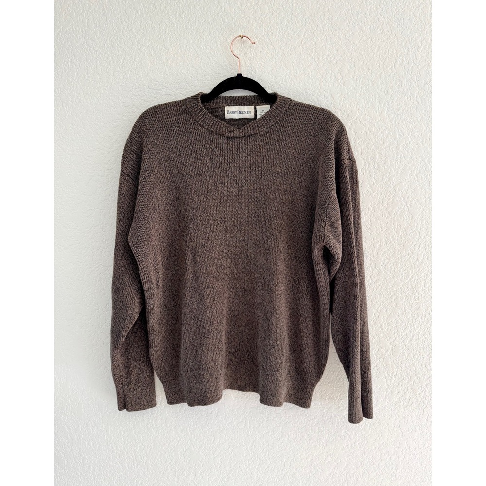 Barry Bricken Men's Brown Silk Crew Neck Long Sleeve Vintage Sweater Size M